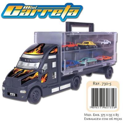 Caminhão de Brinquedo Mini Carreta com 6 Carrinhos Maleta Preto Braskit