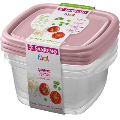 Conjunto de Potes Plásticos Fácil 800ML com 3 Unidades Sanremo