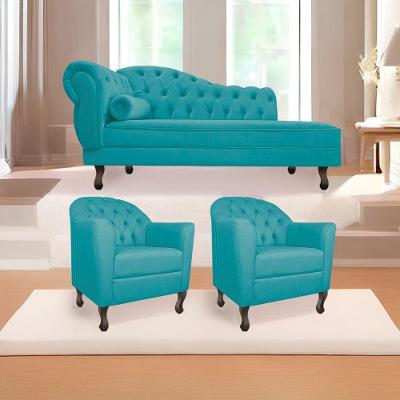 Kit Diva 140Cm Lado Direito E 02 Poltronas Julia Suede - Doce Sonho Móveis Azul Turquesa