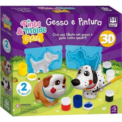 Brinquedo Pinte e Molde Pets com Gesso 2 Moldes 6 Tintas e Pincel Nig Brinquedos