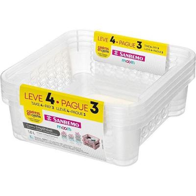 Kit Cesta Organizadora L4P3 4 Unidades 1,6L Plástico Empilhável Sanremo