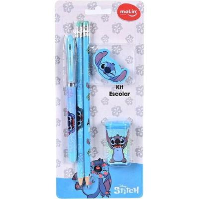 Kit Escolar Molin do Brasil Stitch 1 Caneta 2 Lápis 1 Borracha e 1 Apontador