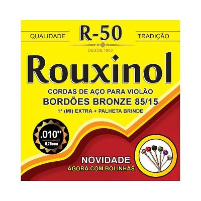 Encordoamento para Violão Aço R50 com Chenilha e Corda Extra Rouxinol