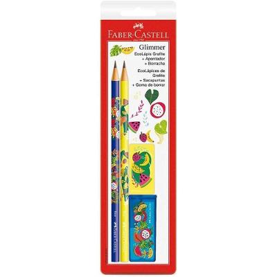 Kit Escolar Faber-Castell Glimmer Botanica 2 Lápis 1 Apontador 1 Borracha