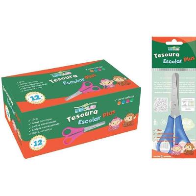 Tesoura Escolar Leonora Plus 13cm Ponta Arredondada com 12 Unidades