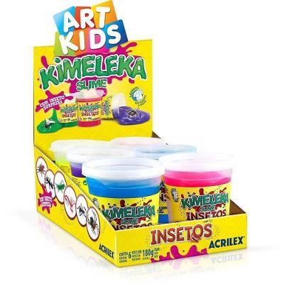 Kit Slime Kimeleka Insetos com Miniatura 180g Sortidos 06 Unidades Acrilex