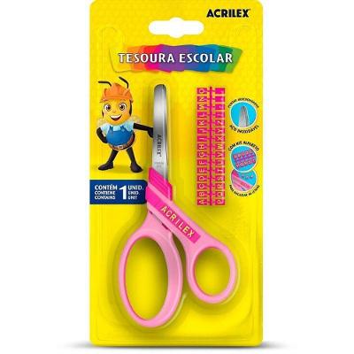 Tesoura Escolar Acrilex Letras Rosa Caixa com 12 Unidades Rosa