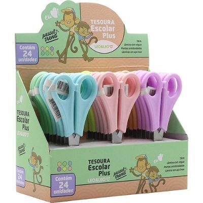 Tesoura Escolar Leonora Pastel Trend Plus 6 Cores 24 Unidades