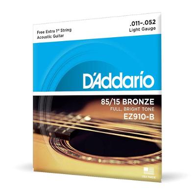 Encordoamento Violão Aço EZ910-B 85-15 Bronze 11-52 Leve D'Addario