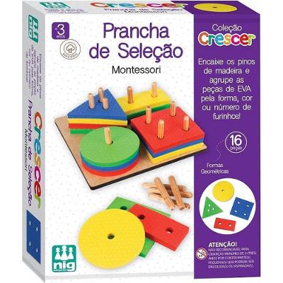 Prancha de Seleção 16 Peças Madeira Montessori TEA TDAH Nig Brinquedos