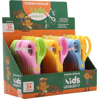 Tesoura Escolar Leonora Kids Plástico 4 Cores com 24 Unidades
