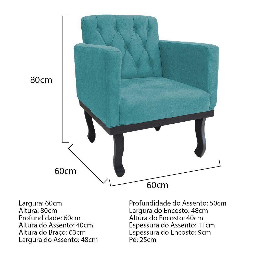 Kit Diva Recamier Azura 185Cm Lado Esquerdo E 02 Poltronas Suede - Doce Sonho Móveis Azulturquesa - 3
