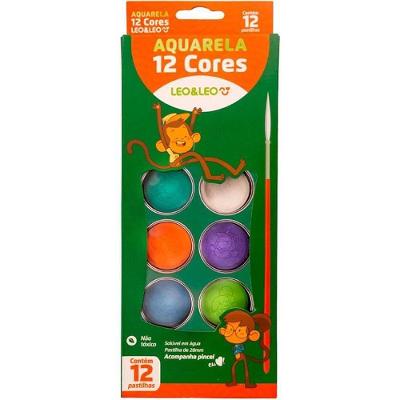 Aquarela Escolar Leonora Léo e Léo 12 Cores Caixa com 6