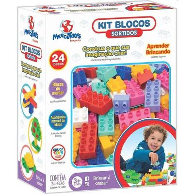 Blocos de Encaixe para Montar Kit 24 Peças Sortidas Mercotoys