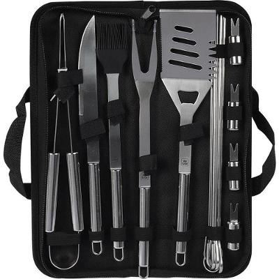 Kit Churrasco Premium 16 Peças Aço Inoxidável Espátula 4 em 1 e Espetos Belfix
