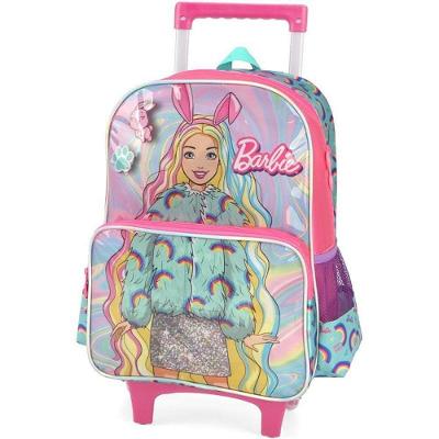 Mochila Infantil com Rodinha Barbie Grande Estampa Silk Rosa Luxcel