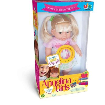 Boneca Angelina Aprendendo Inglês Bilíngue Interativa 33cm Milk