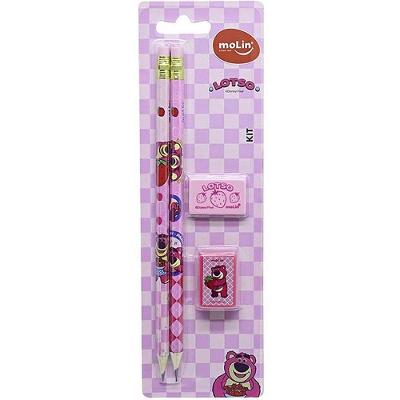 Kit Escolar Molin do Brasil Lotso com 2 Lápis Borracha Apontador
