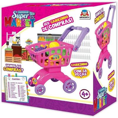 Carrinho de Compras Infantil Super Market 18 Peças Rosa Braskit