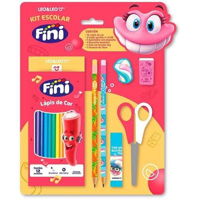 Kit Escolar Leonora Fini 12 Lápis de Cor 2 Grafite HB 6 Peças