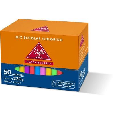 Giz Escolar Colorido Plastificado Delta 30 Caixas com 50 Unidades