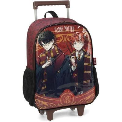 Mochila Infantil com Rodinha Harry Potter m Compartimento Amplo Vinho Luxcel