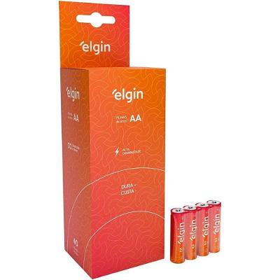 Pilha Elgin Zinco Carvão AA RO6 1,5V Tubo com 40 Unidades