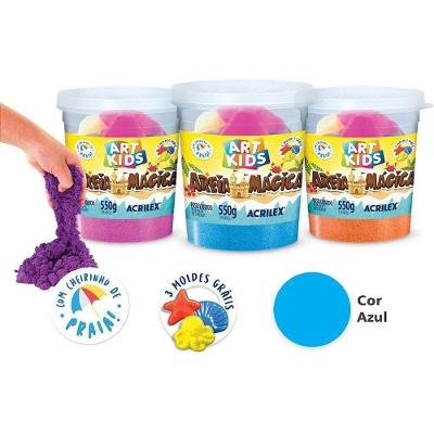 Areia Mágica para Modelagem Azul 550g com Moldes de Praia Acrilex