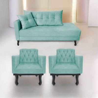 Kit Diva Recamier Azura 185Cm Lado Direito E 02 Poltronas Suede - Doce Sonho Móveis Azultiffany