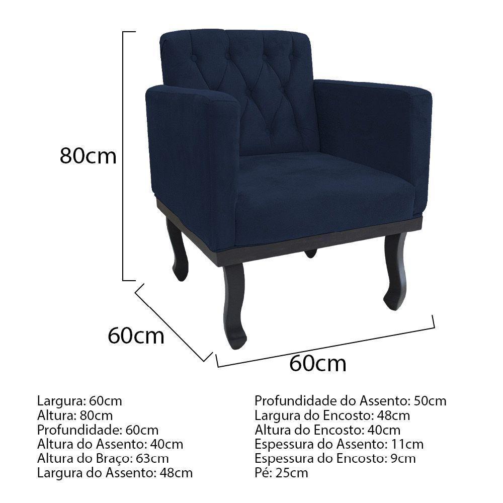 Kit Diva Recamier Azura 185Cm Lado Direito E 02 Poltronas Suede - Doce Sonho Móveis Azulmarinho - 3