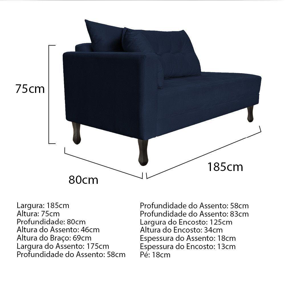 Kit Diva Recamier Azura 185Cm Lado Direito E 02 Poltronas Suede - Doce Sonho Móveis Azulmarinho - 4