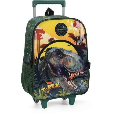 Mochila Infantil com Rodinha Dinossauro g Bolsos de Mesh Verde Luxcel