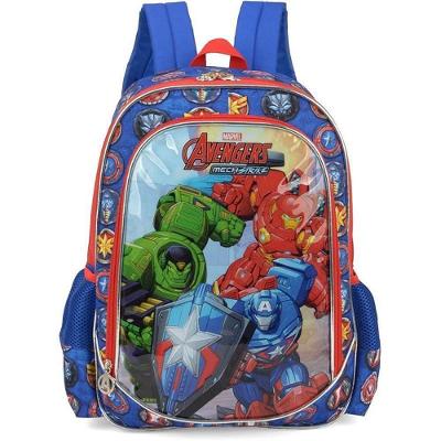Mochila Infantil The Avengers Azul Poliéster Alças Ajustáveis Luxcel