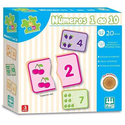 Brinquedo Educativo Números 0 a 10 Madeira Reciclada com Encaixes Nig Brinquedos