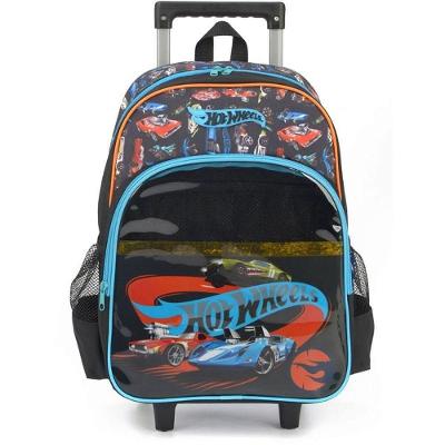 Mochila Infantil com Rodinha Hot Wheels Grande com Alça Retrátil Preta Luxcel