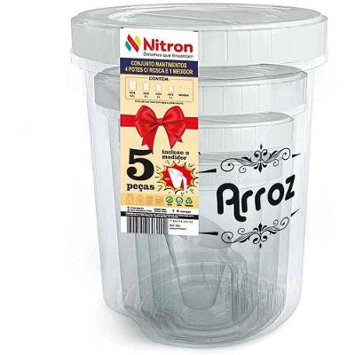 Conjunto 5 Potes Plásticos Tampa Rosca e Medidor Livre de BPA Nitron Plast