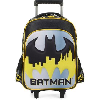 Mochila com Rodinhas Batman Grande Infantil Amarelo Luxcel