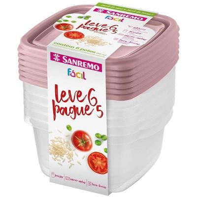 Conjunto de Potes Plásticos Fácil L6P5 800ML Tampa Empilhável Cozinha Sanremo