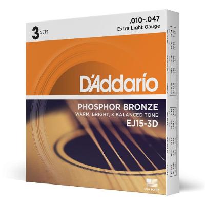 Encordoamento Violão Aço EJ15-3D Phosphor Bronze 10-47 3 Jogos D'Addario