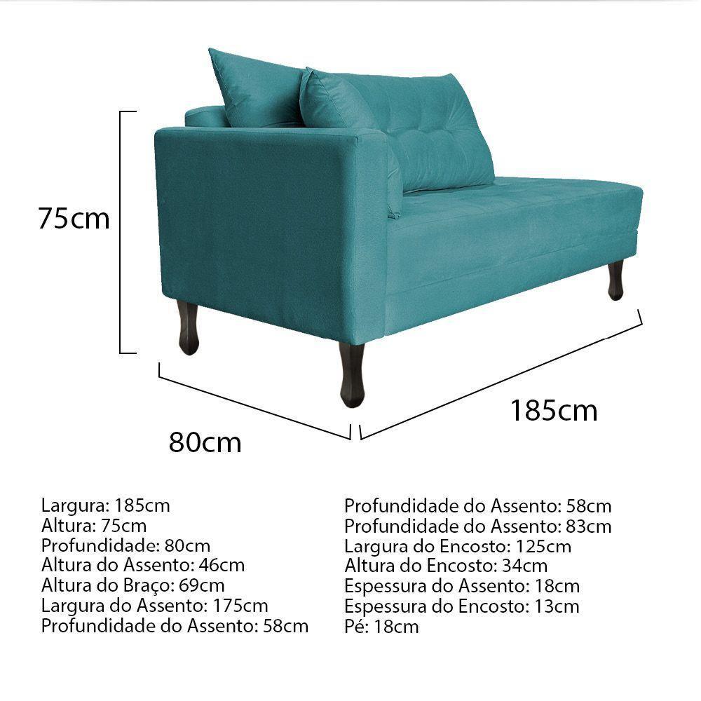 Kit Diva Recamier Azura 185Cm Lado Direito E 02 Poltronas Suede - Doce Sonho Móveis Azulturquesa - 4