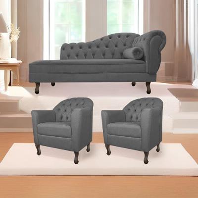 Kit Diva 185Cm Lado Esquerdo E 02 Poltronas Julia Linho - Doce Sonho Móveis Cinza Escuro