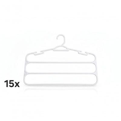 Kit 15 Cabides para Calças 3 Divisórias Polímero Reforçado Branco