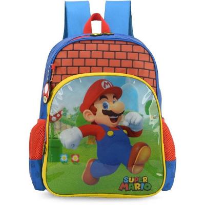Mochila Infantil Mario Grande com Puxador Emborrachado Azul Luxcel