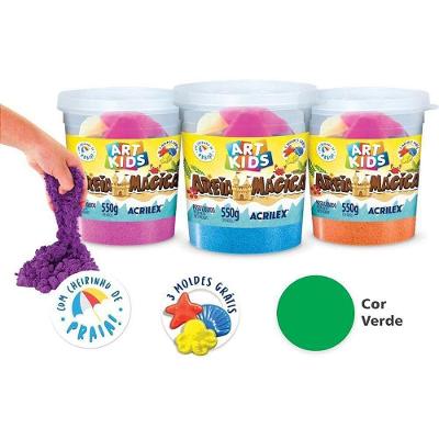 Areia Mágica para Modelagem 550g com 3 Moldes Praia Verde Acrilex