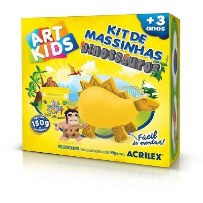 Massa de Modelar Art Kids Dinossauro 3 com Peças 150g Amarelo Acrilex