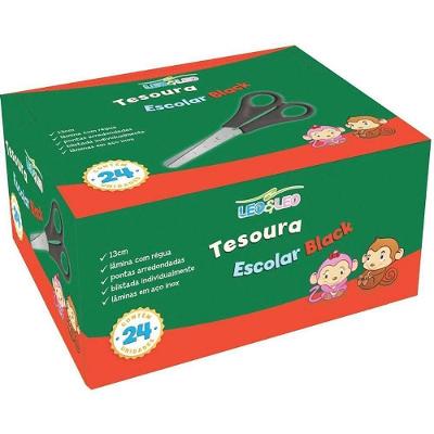 Tesoura Escolar Leonora Preta 13cm com Ponta Arredondada 24 Unidades