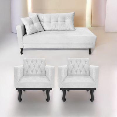 Kit Diva Recamier Azura 185Cm Lado Direito E 02 Poltronas Classic Suede - Doce Sonho Móveis Branco