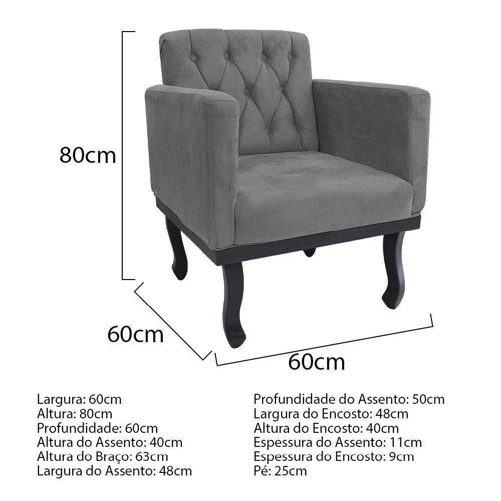 Kit Diva Recamier Azura 185Cm Lado Direito E 02 Poltronas Classic Suede - Doce Sonho Móveis Cinza - 3