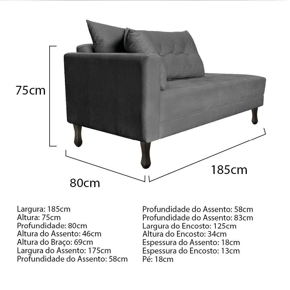 Kit Diva Recamier Azura 185Cm Lado Direito E 02 Poltronas Classic Suede - Doce Sonho Móveis Cinza - 4