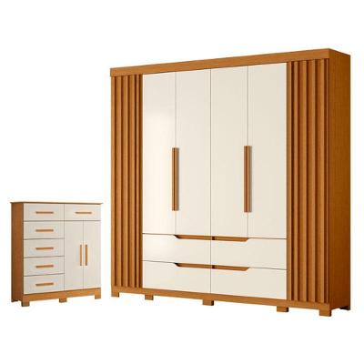 Guarda Roupa Casal Doble 6 Portas com Cômoda Xangai 6 Gavetas MDP Cinamomo Off White